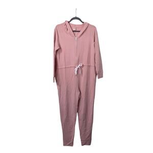 Smash + Tess Harris Hoodie Romper Pink Bamboo Lounge Jumpsuit, Women's Medium